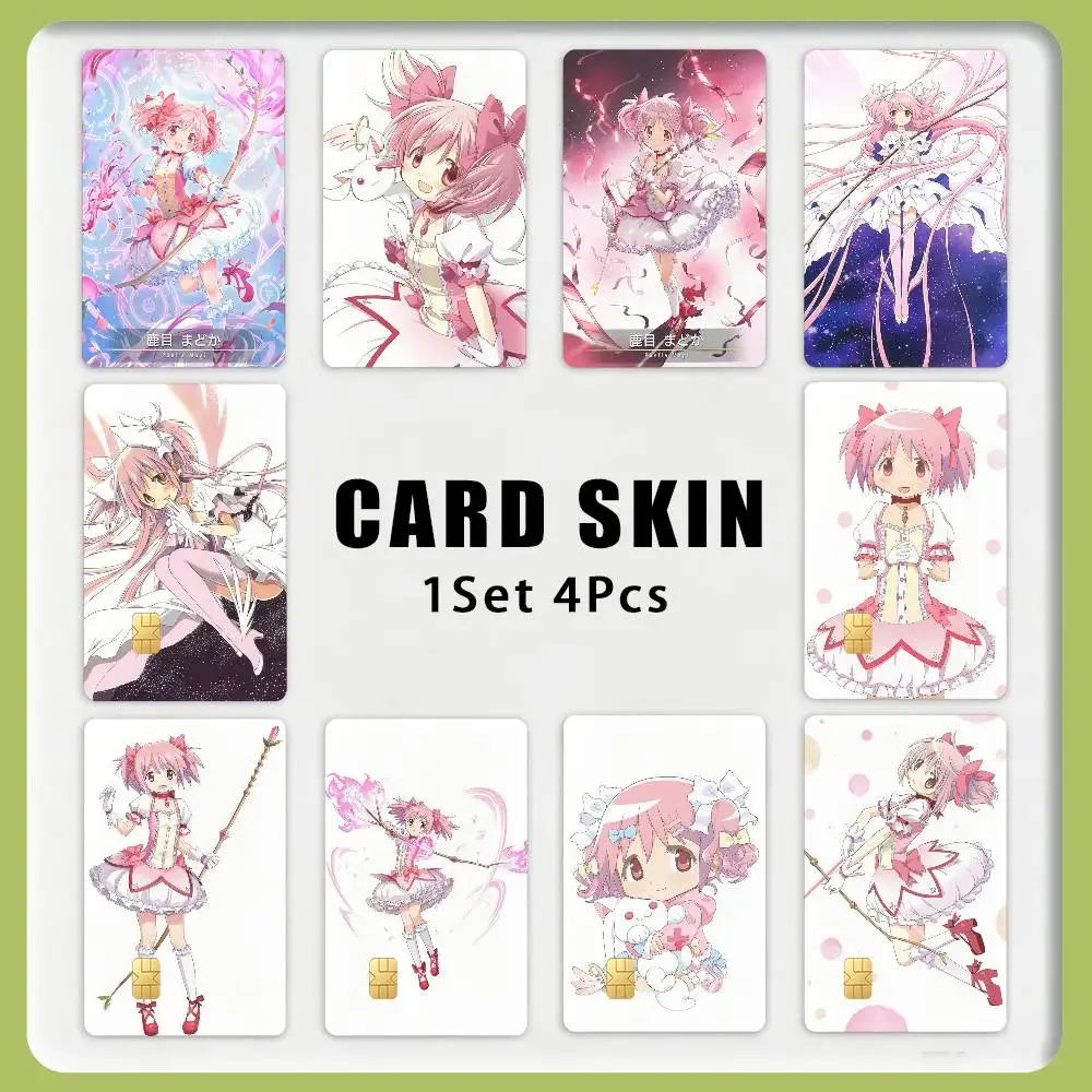Anime P-Puella Magi M-Madoka 1Set 4Pcs Card Skin Stickers, Waterproof Decorative Film for Credit Debit Bank Bus IC Cards