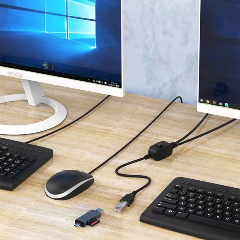 デュアルUSB-電源スイッチ付きスクエアアダプター,オスからメス,延長ケーブル,USBケーブル,プリンタースキャナー用データケーブル,2.0