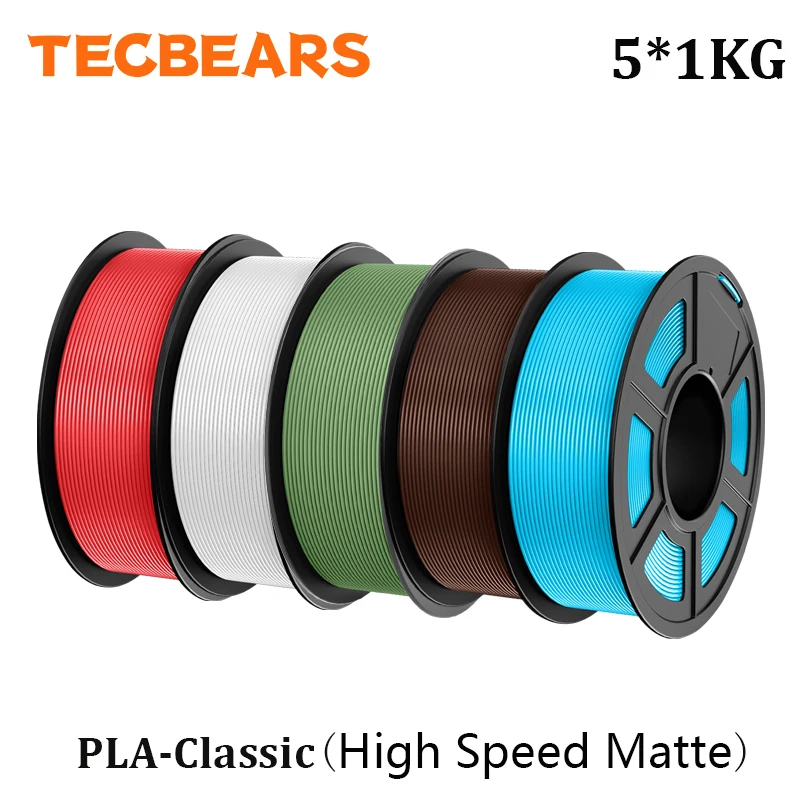 TECBEARS High Speed Matte PLA 3D Printer Filament 5KG/5Rolls Multi Color PLA Classic High Toughness for 3D Filament Warehouse