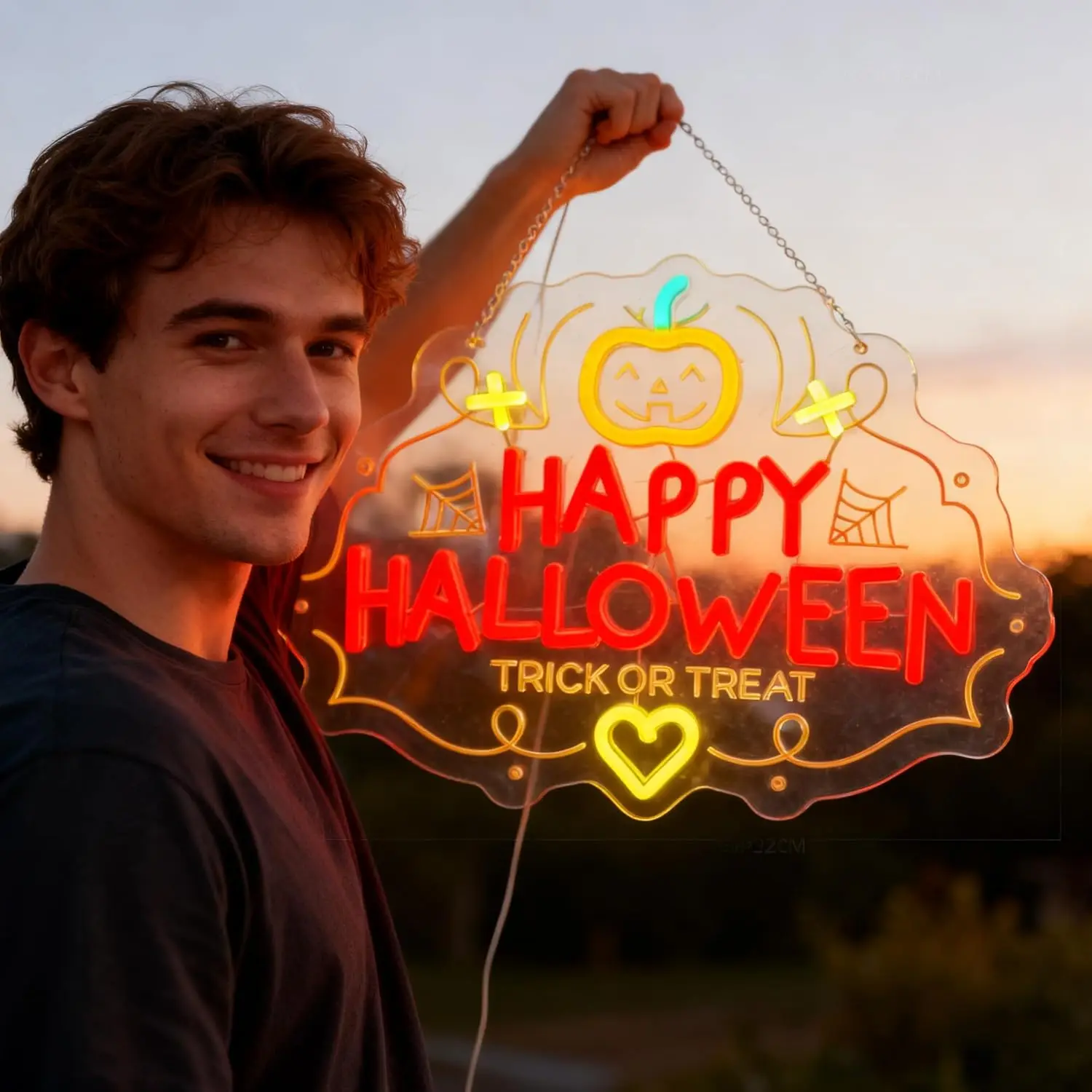 Halloween-neonbord, pompoenvorm met 'HAPPY HALLOWEEN'-belettering, LED-neonlicht feestdecoratie voor thuisbar spookhuis