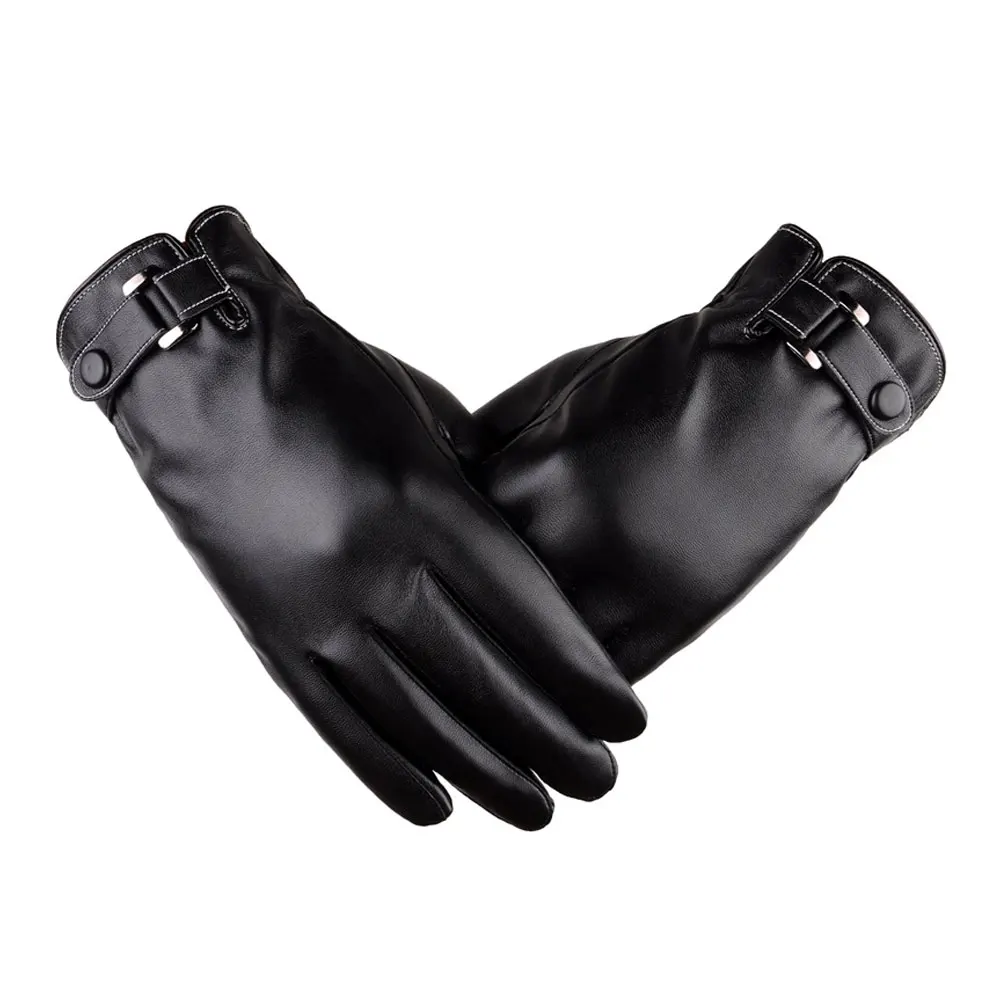 

1 Pair Fashion Full Palm Touch Screen Winter Gloves Warm PU Leather Gloves Windproof in Cold Weather Lightweight for Men