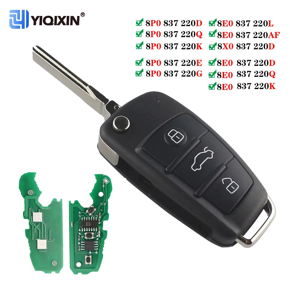 For Audi Q7 B7 Q3 A3 TT A2 A8 A6 A6L A4 Remote Car Key For Audi S5 C5 C6 B6 A4L A5 Q5 S LINE RS S1 315/433Mhz 8P0837220D No Logo