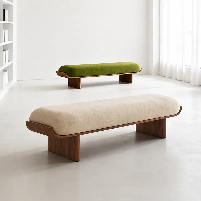 Nordic Simple Solid Wood Fabric Bench Cloakroom Shoe Changing Stool Bedroom Bedside Stool Living Room Dining Room Bench