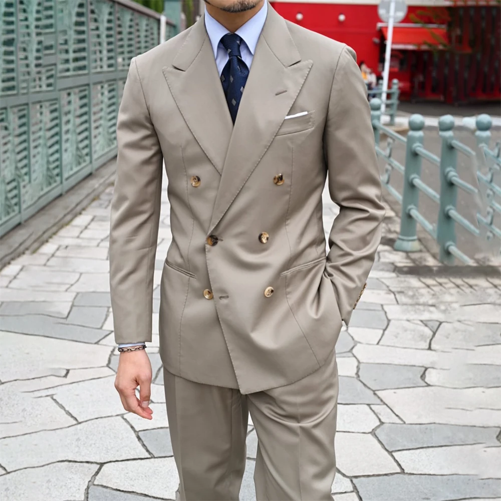 

High End Men Suits Elegant Regular Length Flat 2 Piece Jacket Pants Formal Travel Outfits High Quality Customzied Blazer