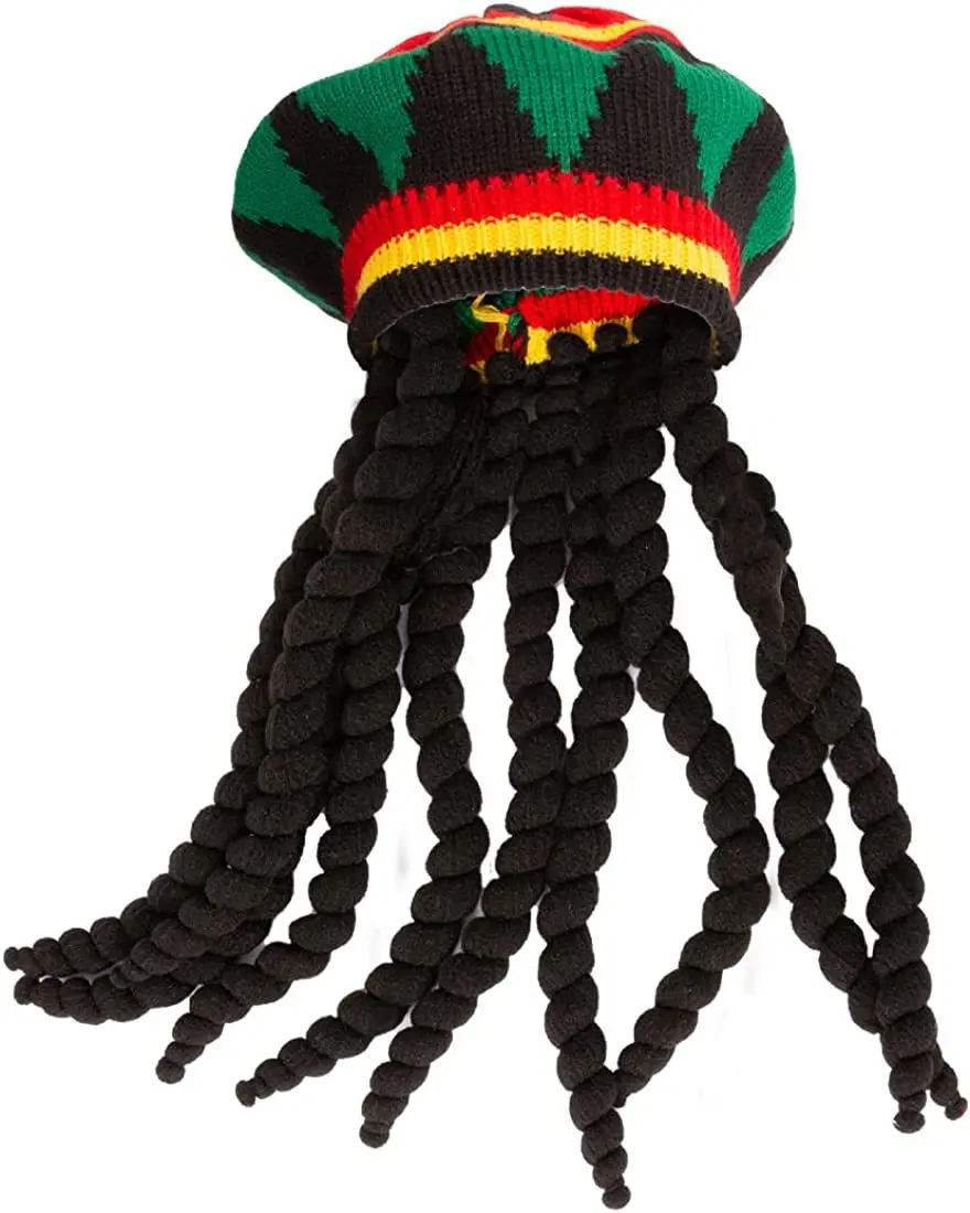 Unisex Synthetic Handmade Crochet Curls Braid Hat Jamaican Rasta Wig Cap Africa Dreadlocks Caribbean Pirate Hat Fancy Cosplay