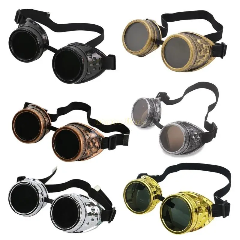 

31BF Cyber Goggles Steampunk Goth Cosplay Sunglasses Round Glasses Vintage Party Fancy Dress Halloween Costumes Punk Glasses