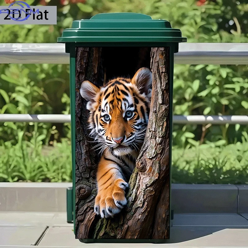 1pc of Trash Can Sticker, 37×82 Cm, Featuring a Tiger Cub Peeking from a Tree Hole Design, Self-Adhesive Wall Decoration for K