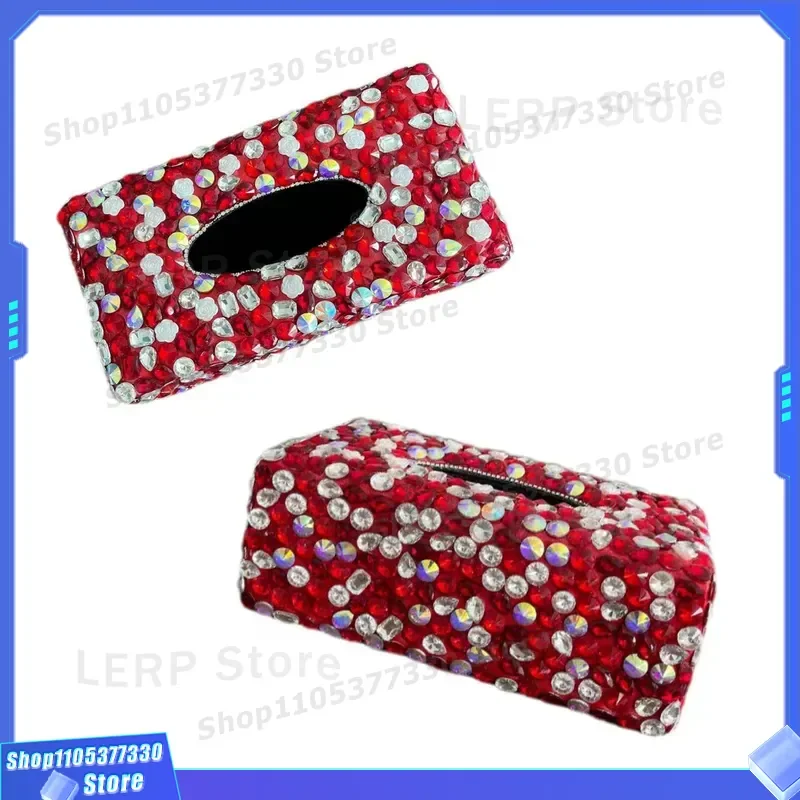 Luxury Diamond Car Tissue Box Holder Creative Hanging Armrest Storage Organizer High End Auto Interior Accessories Supplies