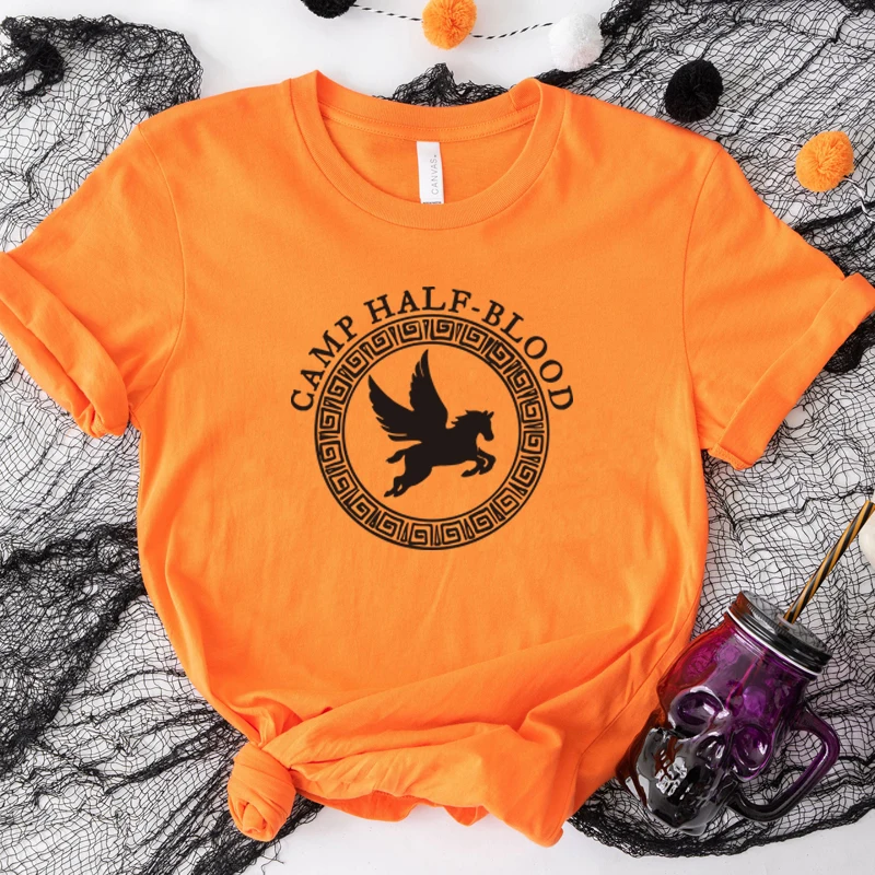 Pure Cotton ort Sve T-irt loween Pumpkin Women's irt Camp f Blood Mixed Blood Camp Orange Street Sle Loose Fit