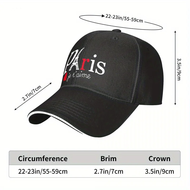 Paris Je T'aime Eiffel Tower Baseball Cap Breathable Polyester Adjustable Unisex Outdoor Travel Hat