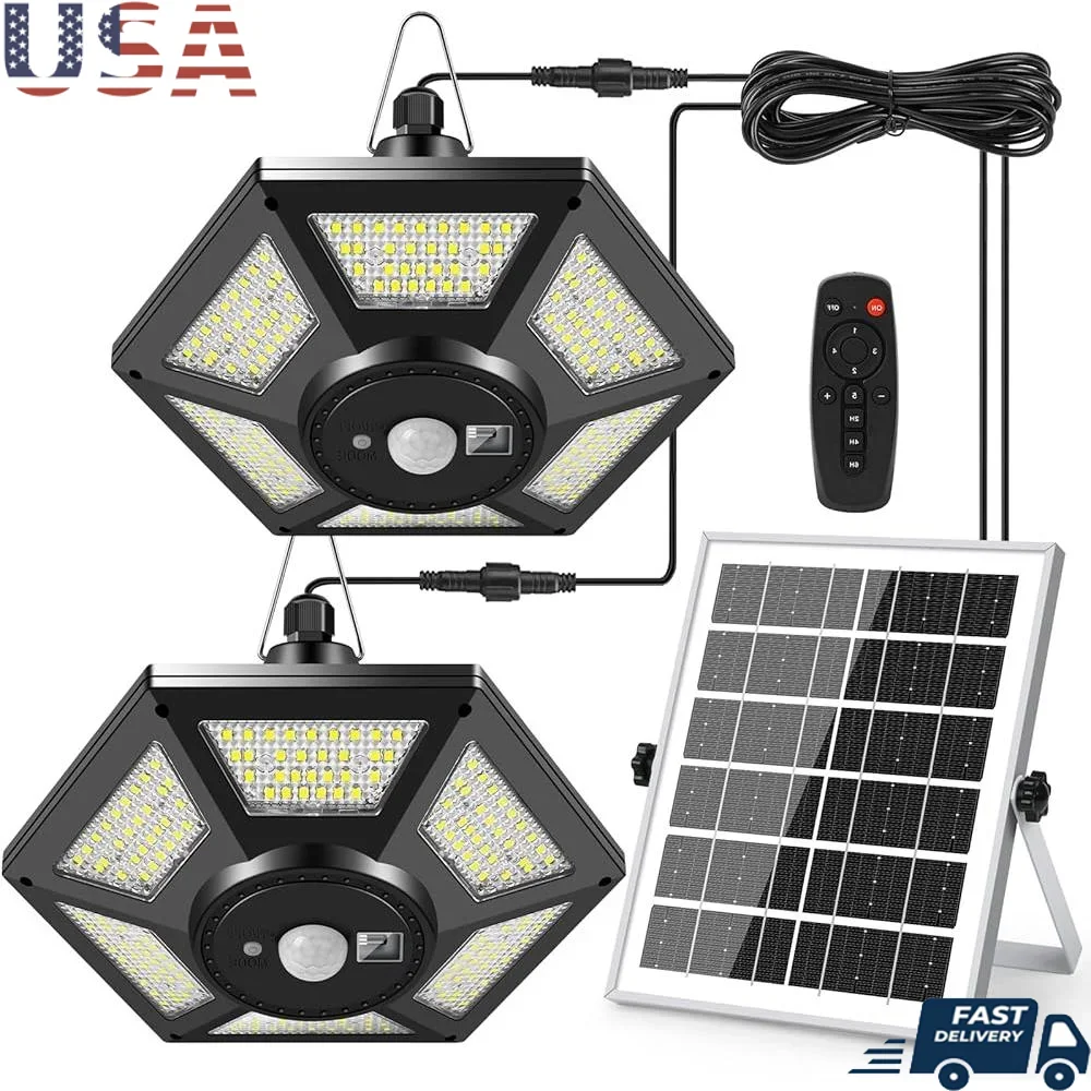 

Двойная головка, солнечный навес, датчик движения, 180 светодиодов, наружный и внутренний пульт дистанционного управления, освещение сарая, водонепроницаемое, 1000 лм, 5 режимов