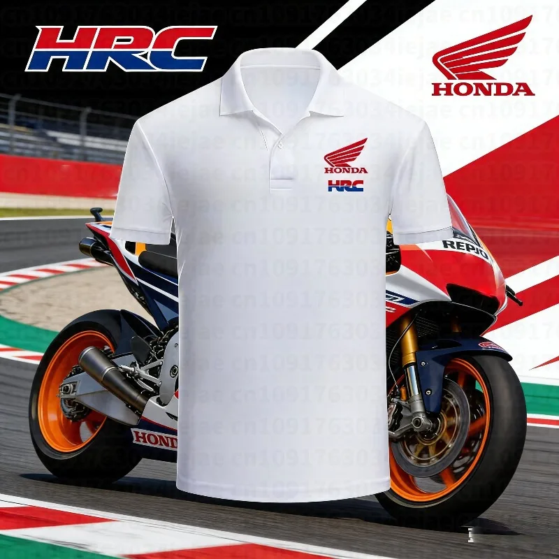 

Футболка POLO для мотоциклистов Honda Summer Brand, дышащая, с модным принтом, свободного кроя, с коротким рукавом и отложным воротником, летняя
