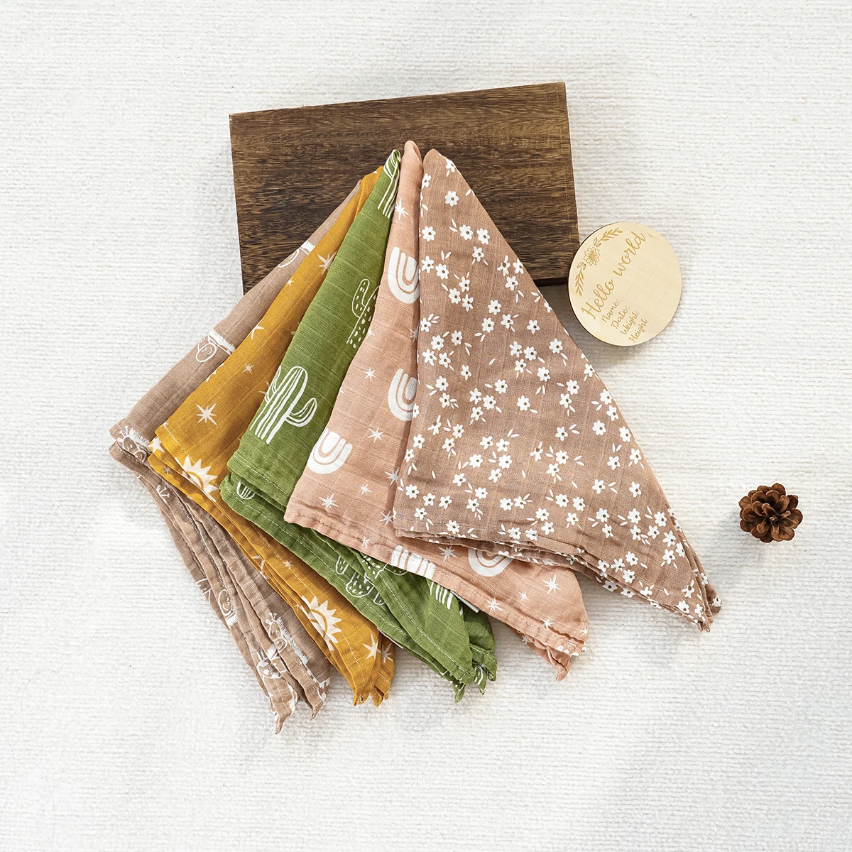 HappyFlute 60*60cm 5Pcs/set Muslin Swaddle Feeding Burp Cloth Newborn Soft Cotton&Bamboo Baby Blanket Wipe