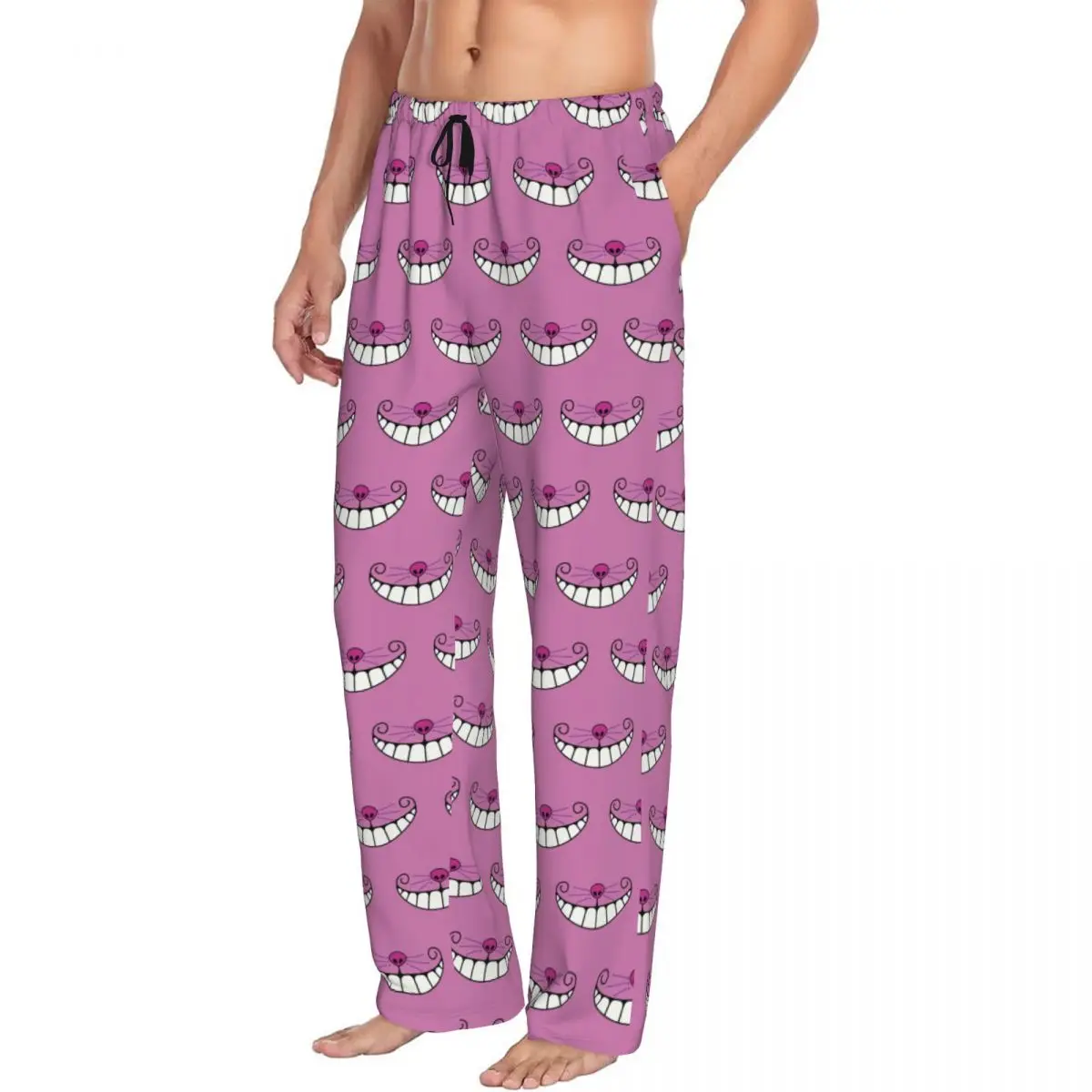 Custom Print Men's Cheshire Smile Pajama Pants Cheshire Cat Sleepwear Sleep Lounge Bottoms with Pockets