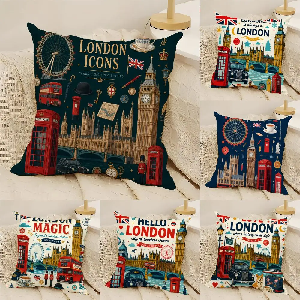 London Landmark Arts Cushion Cover Natural Linen Organic Fabric Double-Sided Printing Sofa Home Decor Gift Pillow Cover