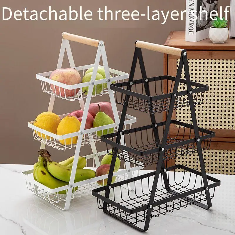 Multi-Layer Fruit Basket Kitchen Three-Layer Wispy Mesh Portable Storage Basketliving Fruit Snack Multi-Functional Storage Shelf