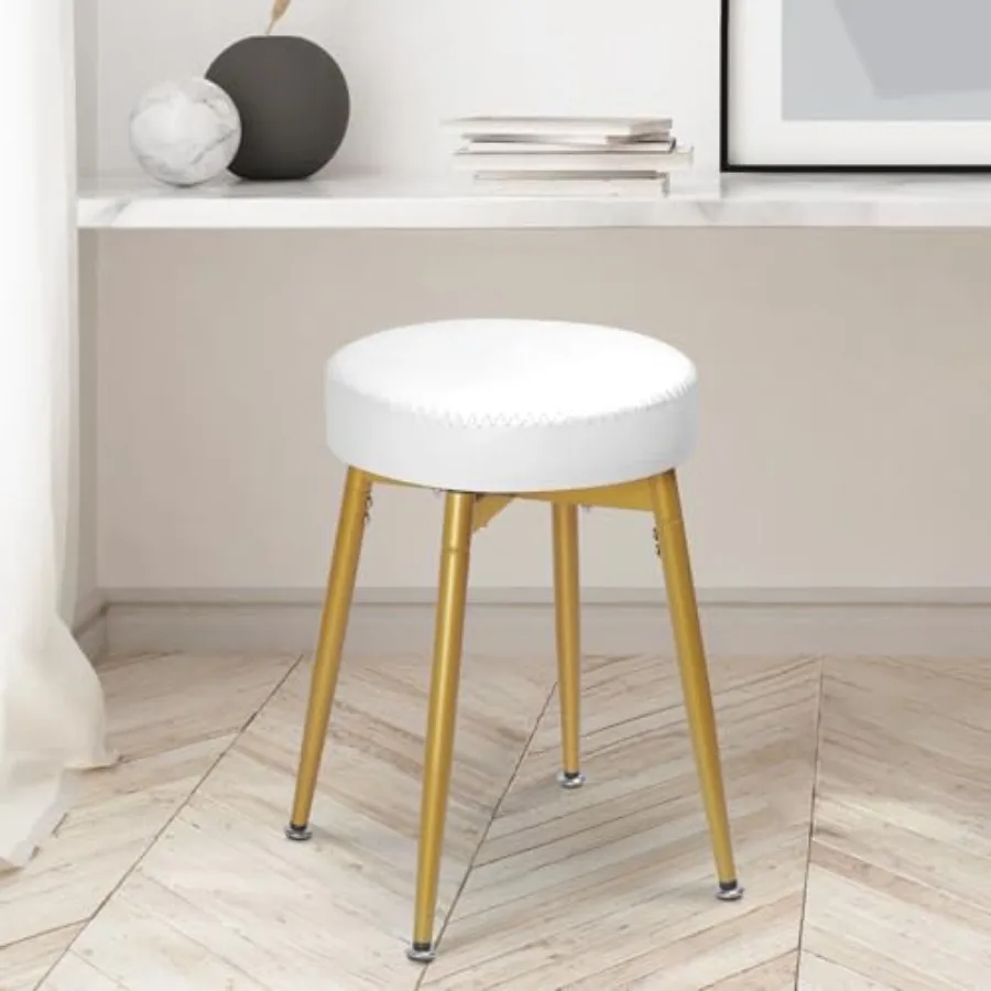 

360° Swivel Vanity Stool Vanity Chair Stools for Makeup Room Round Faux Leather Makeup Chairs Modern Small Ottoman Foot Rest wi