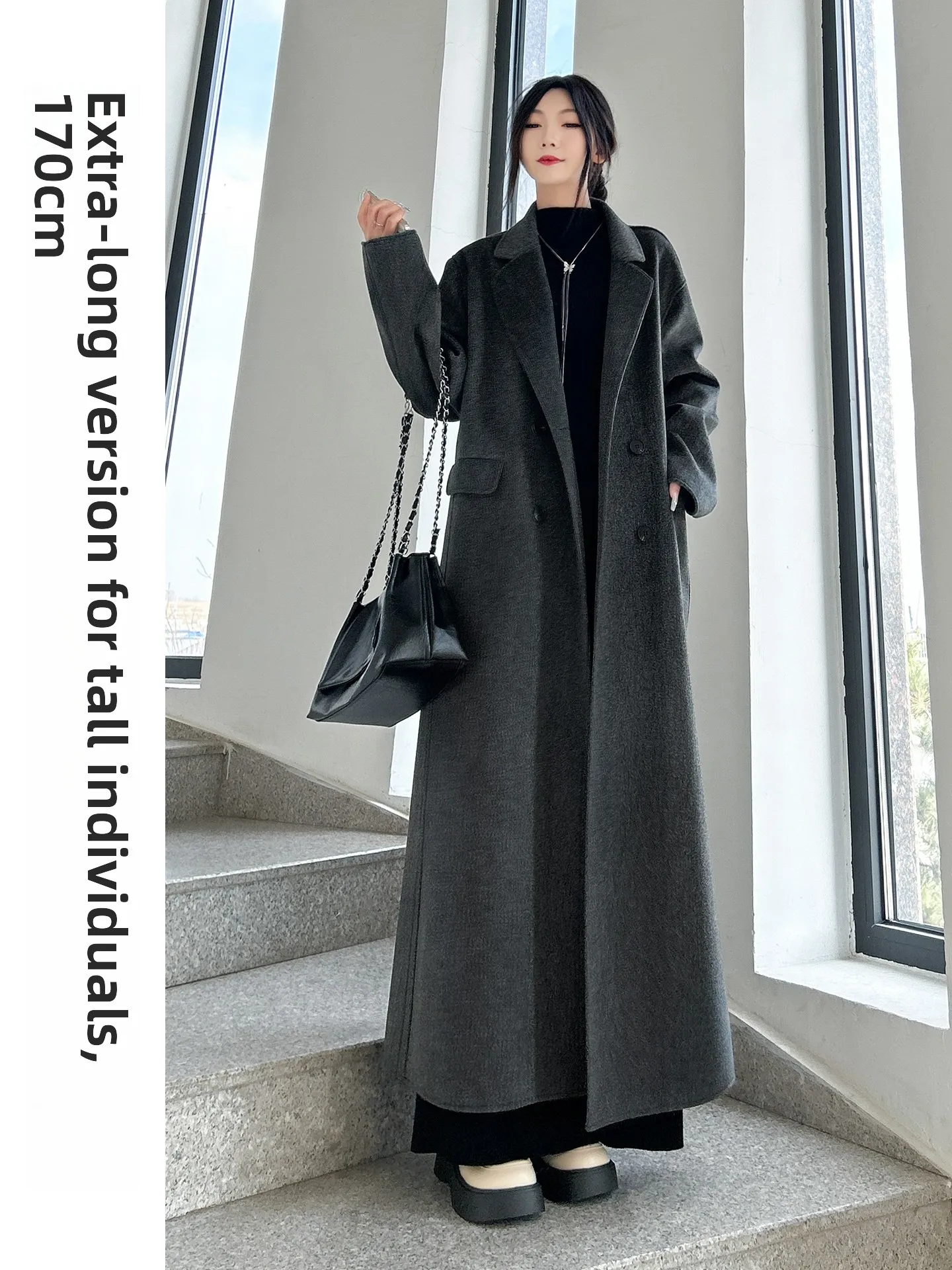 

Осенне-зимнее длинное шерстяное пальто, женская двусторонняя верхняя одежда Camere, дополнительная длина для более высоких женщин, корейское пальто