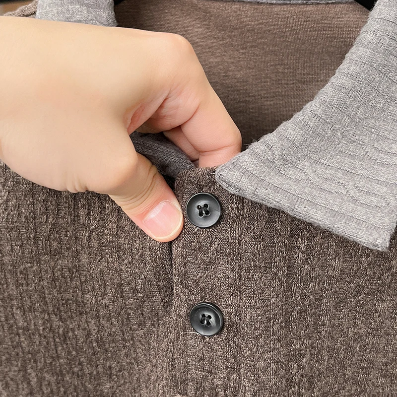 Hochwertiges Herren-Polohemd mit Print, Herbstneuheit, bequemes Langarm-T-Shirt mit Revers, einfarbig, modische Business-Herrenbekleidung – Detail 13