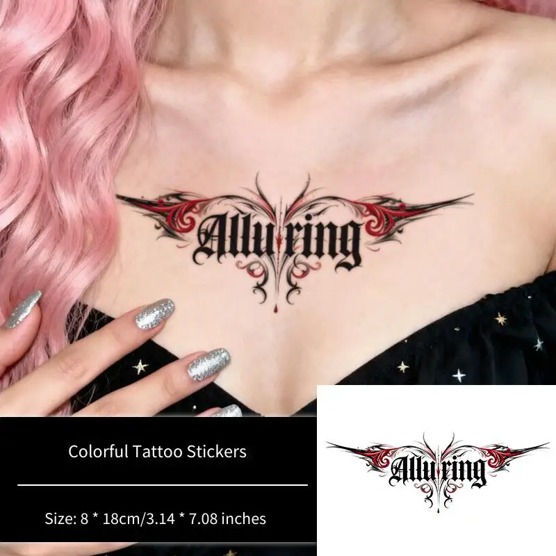 

Gothic Tattoo Sticker Temporary Tattoo, Dark English Lettering Waterproof Long-Lasting Sexy Couple Fake Tattoo for Women Leg Che