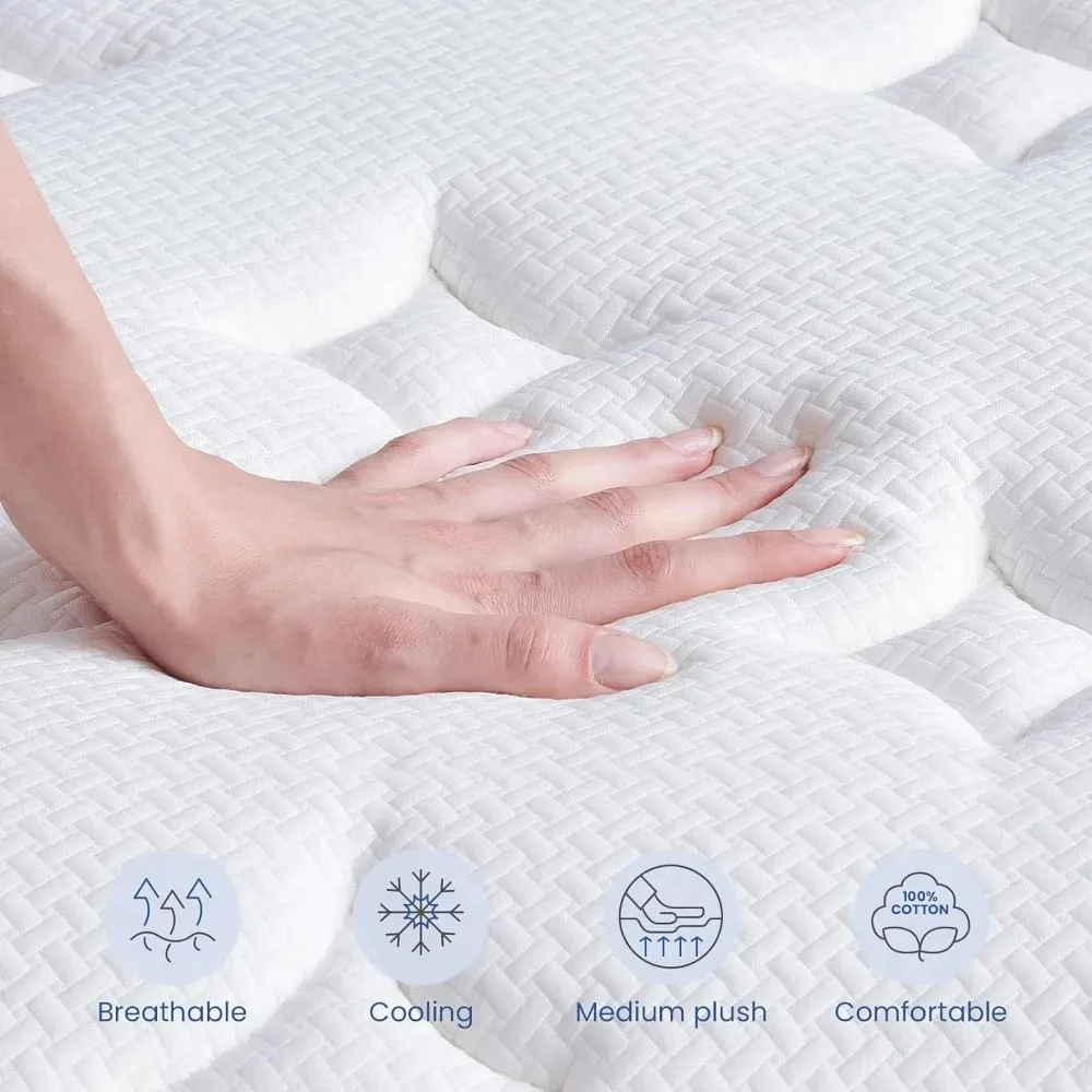 Matelas hybride dans une boîte avec mousse à mémoire de forme, ressorts empochés pour les instituts de soutien et de pression, moyen