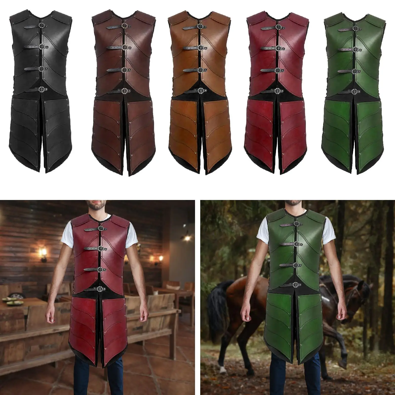 

Регулируемый готический жилет из искусственной кожи в стиле средневековых доспехов, безрукавка, костюм в стиле стимпанк для Хэллоуина, сценических представлений, театральных реквизитов