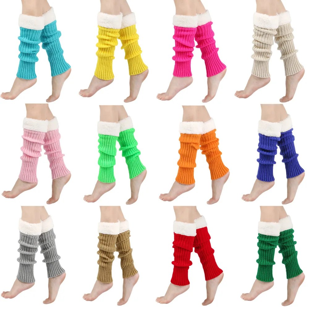 Winter Christmas Ladies Warm Ribbed Knit Leg Warmers Womens LegWarmers Polar Fleece Neon Colored Boot Cuffs for Festive Occasion