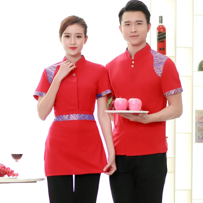 2020 New Hotel Waiter Work Clothes Short Sleeve Men's and Women's Summer Sichuan Cuisine Hot Pot Restaurant Staff Uni