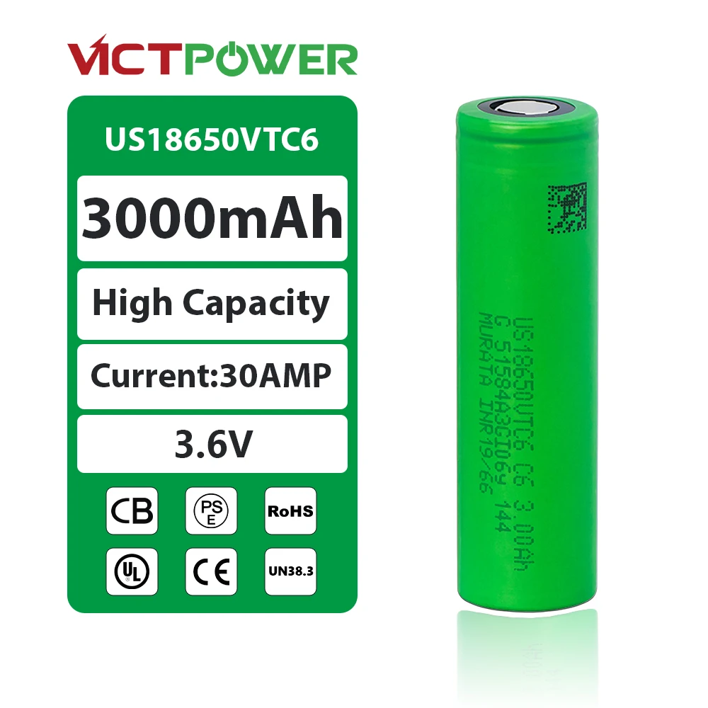 Rechargeable Lithium 18650 Vtc6 Battery 3000mah 10c 30a Us18650vtc6 Murata Vtc6 Murata 18650 Vtc6 18650 For Flashlight Tools