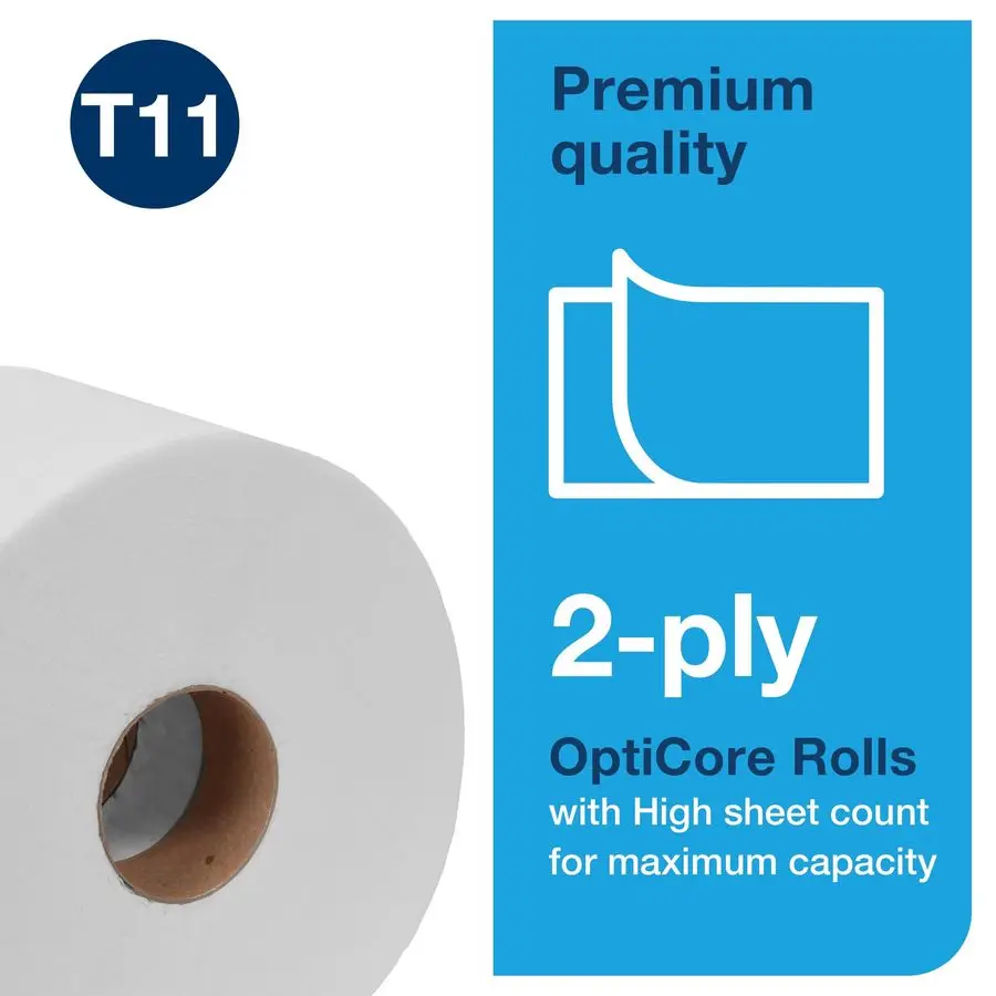 OptiCore Midsize Toilet Paper Roll White T11, Premium, 2ply, 36 x 800 sheets, 106390