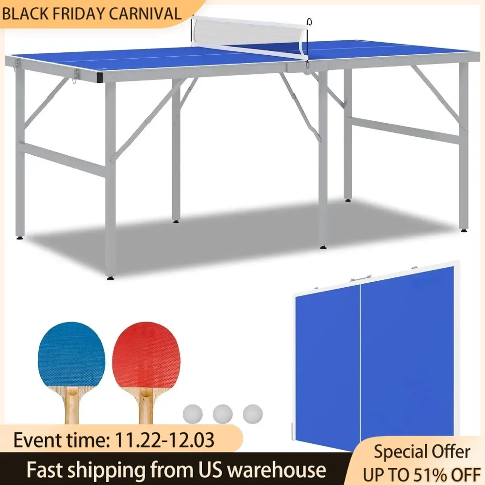 Mini Ping Pong Table Set for Outdoor and Indoor, Foldable Tennis with Net, Adjustable Feet Table Tennis Table