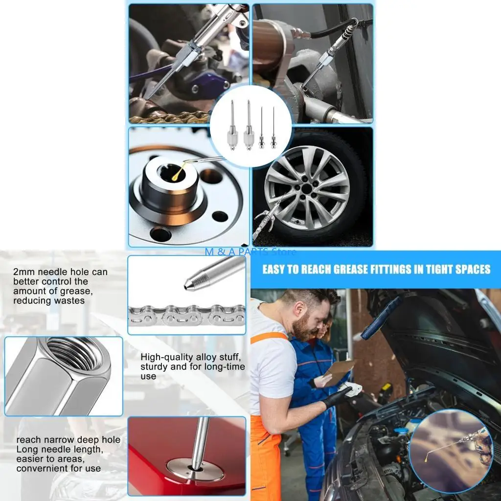 

U1JF 4Piece Grease Needle Nozzle Set Steel Lubrication Tool for Mechanical & Automotive Applications Narrow Spaces and Holes