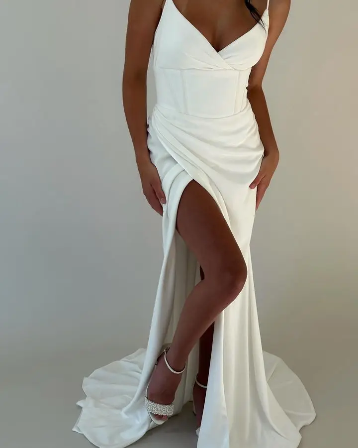 Sexy Spaghetti Straps V-neck Sheath Wedding Dresses Side Slit Custm Made Bridal Grown 2024 Vestido De Noival