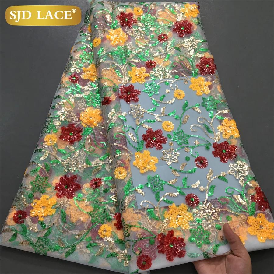 

SJD LACE Nigerian Sequins Mesh Lace Fabric 2025 High Quality French Tulle Net Nigerian Lace Fabric for Sewing Women Wedding 4039