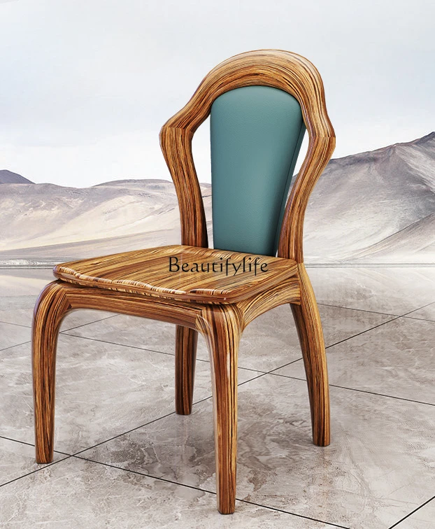 

European-Style Ugyen Wood Leather Dining Chair Modern New Chinese Luxury Villa Solid Wood Dining Chair