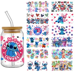 Disney Stitch Lilo UV DTF Adesivo di Trasferimento Per 16oz Libbey Adesivo di Vetro Tazza Wrap Decalcomania FAI DA TE Permanente Autoadesiva Impermeabile