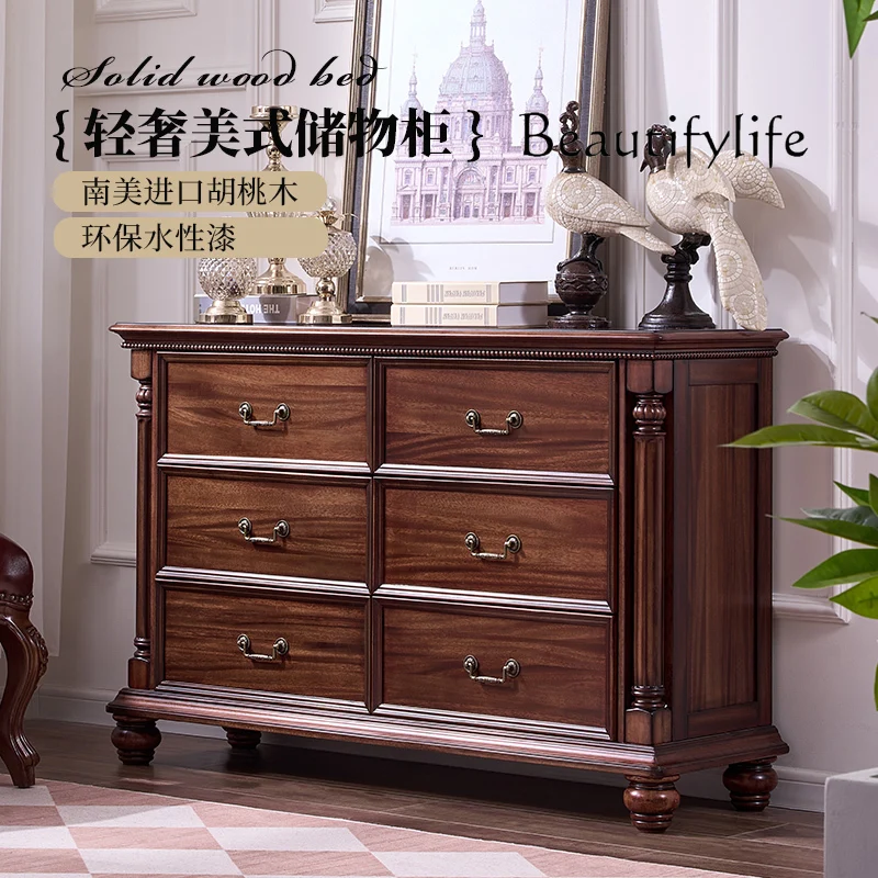 American solid wood six-bucket cabinet retro bedroom six-bucket cabinet high-end storage decorative cabinet