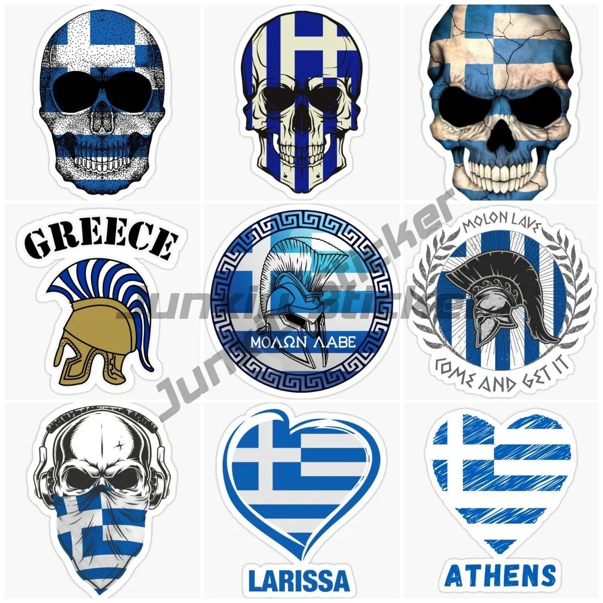 Creative Greek Flag, Car Sticker, Skull Heart, Spartan Vinyl PVC Sticker, Sun Protection and Waterproof Material