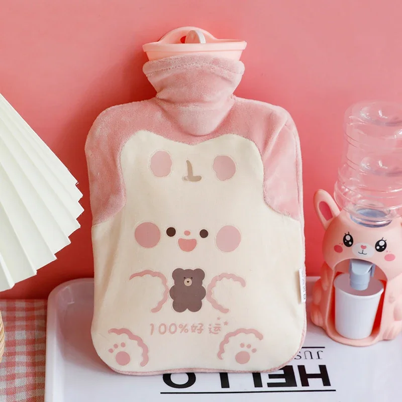 500/1000ml Kawaii Bear Hot Water Bottle Plush PVC Cute Large Reusable Hand Foot Belly Warmer Explosion-proof Portable Bags Gift