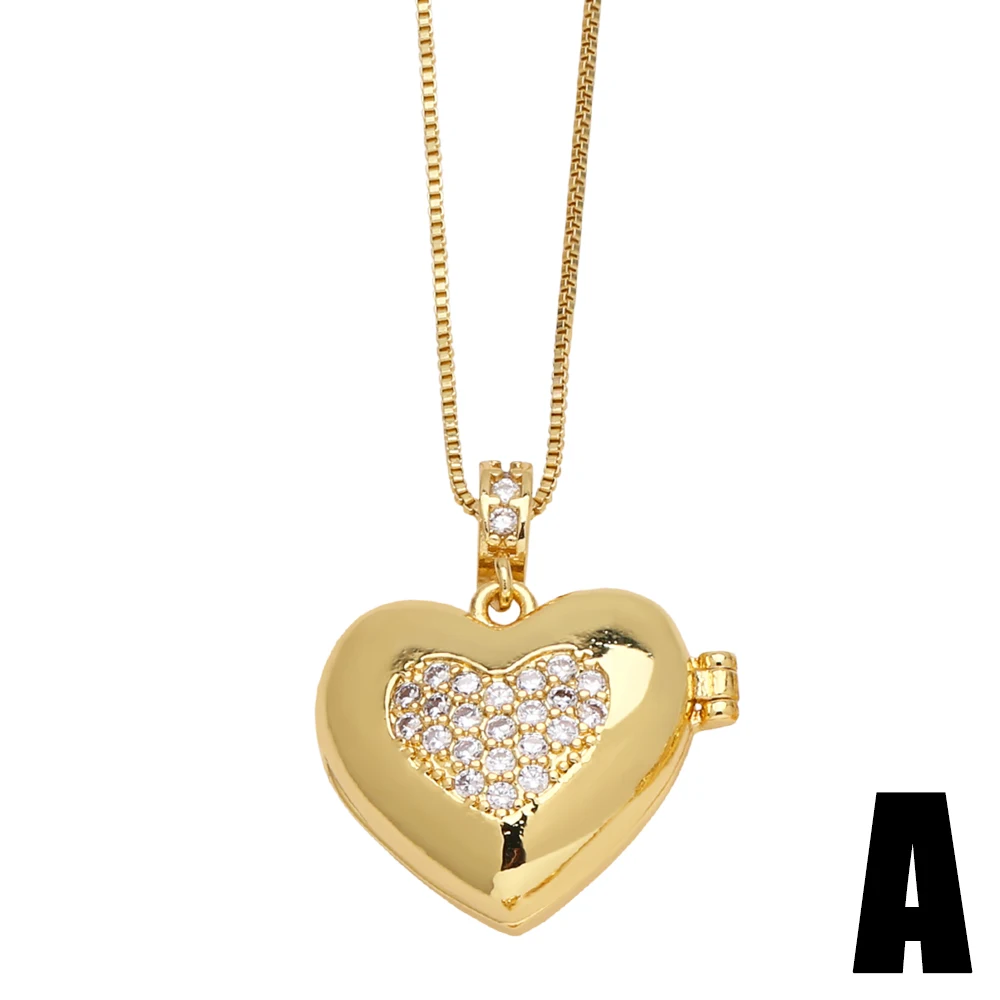 FLOLA Plating Heart Pendant Locket Necklaces Hollow Out Copper Link Chain For Women Fashion Jewelry Female Gifts nkep78