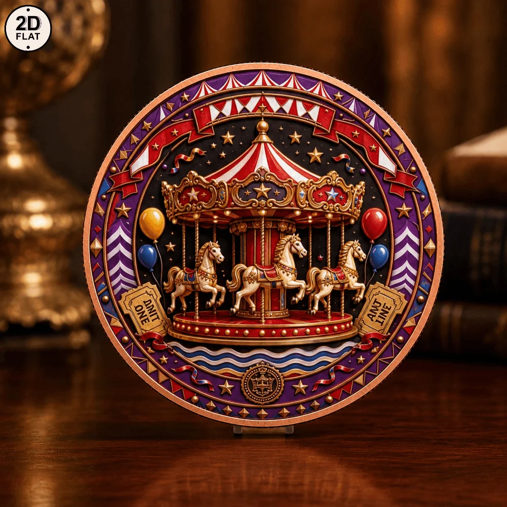 1pc Vintage Merry Go Round Collectible Coin Circus Tent Star Balloon 1 OZ Copper Token Carnival Art Lover Gift Desktop Decor