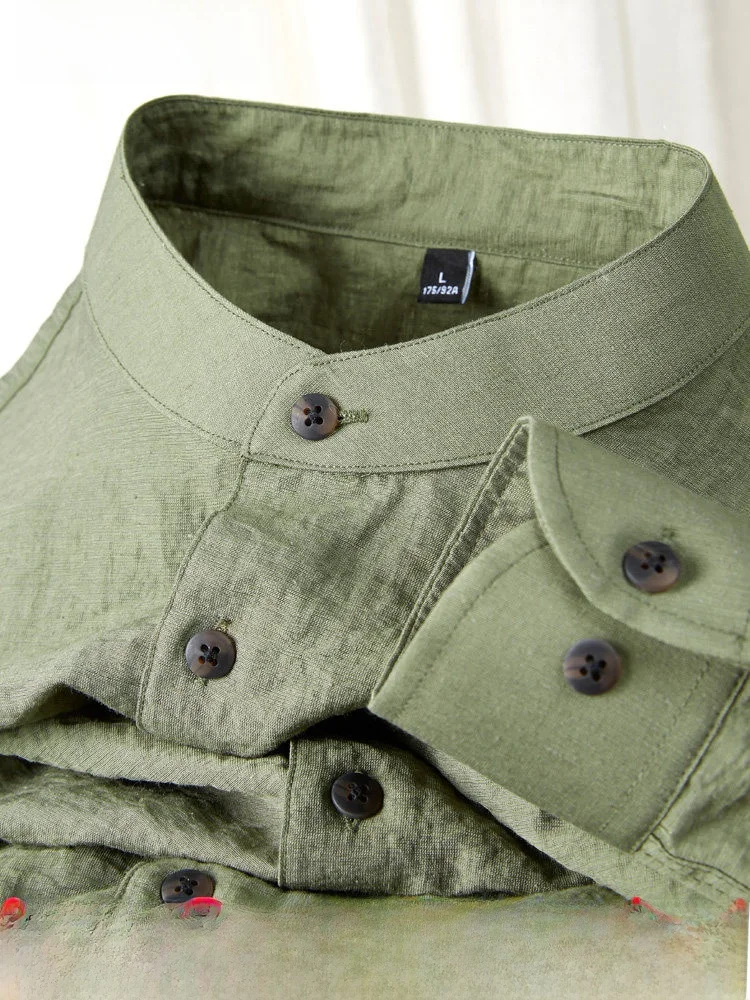 

Premium Feeling Spring Summer Breathable Cool Linen Stand Collar Long Sve Casual Slim Fit Busin Zhongan Collar irt ...