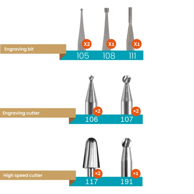 Imagem -06 - Ferramenta Dremel Engraving Cutter Acessório Rotativo Carving Bit High Velocidade Cutter 105 106 107 108 111 117 191 7103 7105 7122 7134