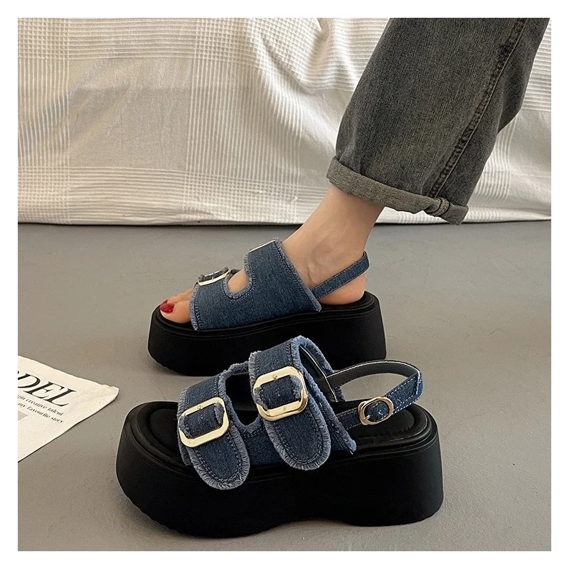 

Women's Shoes Denim Platform Beach Sandals Comfortable Non-Slip Adjustable Buckle Casual Summer Wedge Shoes