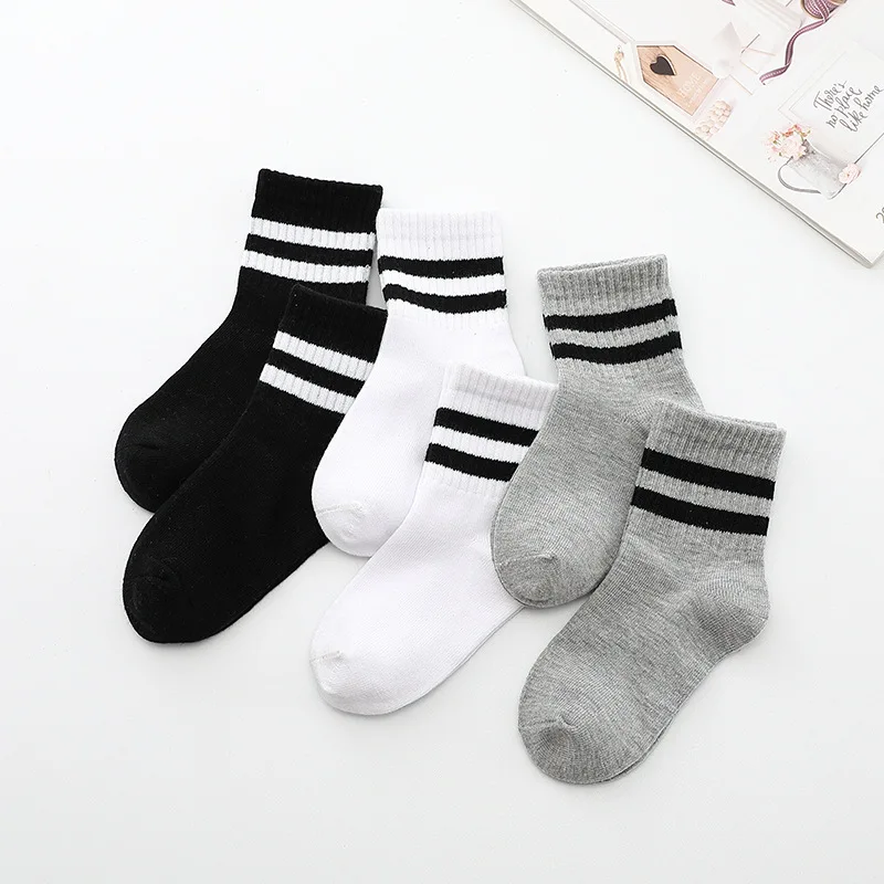 5 Pairs/Lot Autumn Winter High Elastic Simple Children Socks Korean Cotton Stripes Solid Color Alphabet Boys Girls Socks 1-12 Y