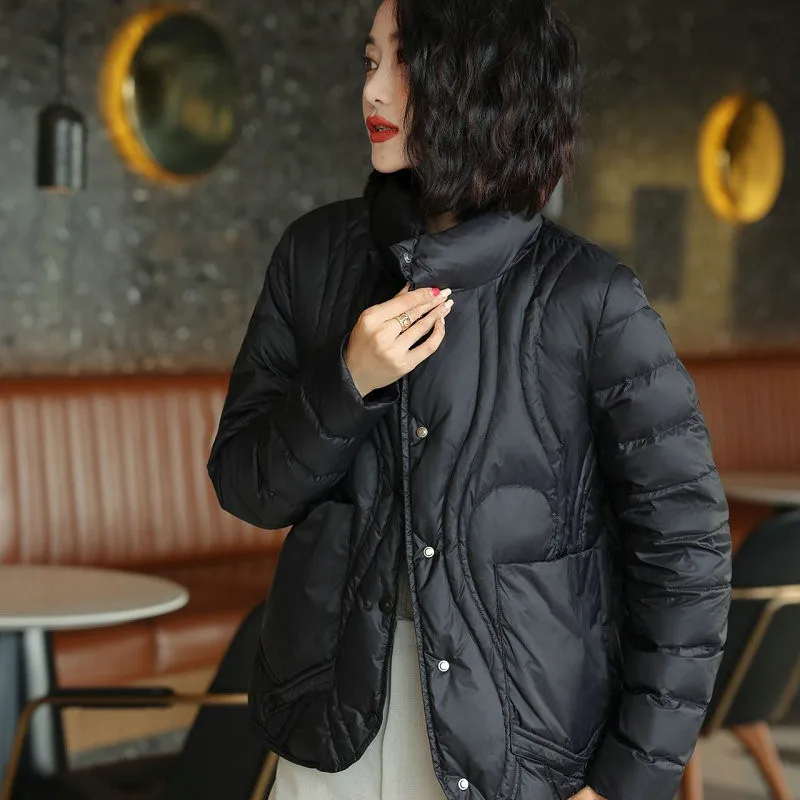 2023 Autumn Winter Women Stand Collar Down Coat Warm Light Thin White Duck Down Jacket Parkas Ladies Short Slim Puffer Outwears