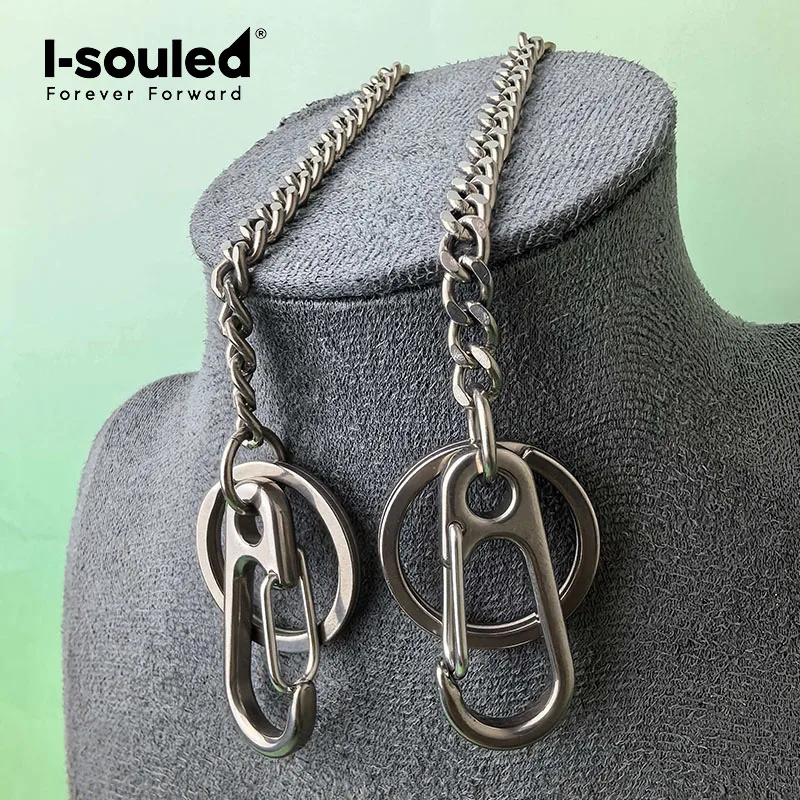 5.5mm pure titanium smooth polished flat chain with keychain, lightweight and corrosion-resistant