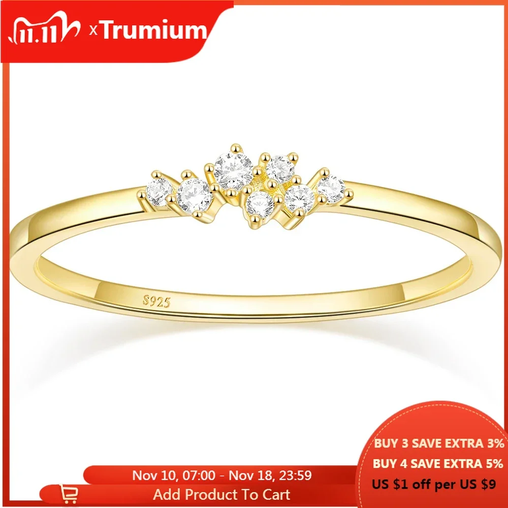 Trumium 1.5mm 925 Sterling Silver 14K Gold Plated CZ Wedding Band Dainty Stackable Cubic Zirconia Engagement Rings for for Women