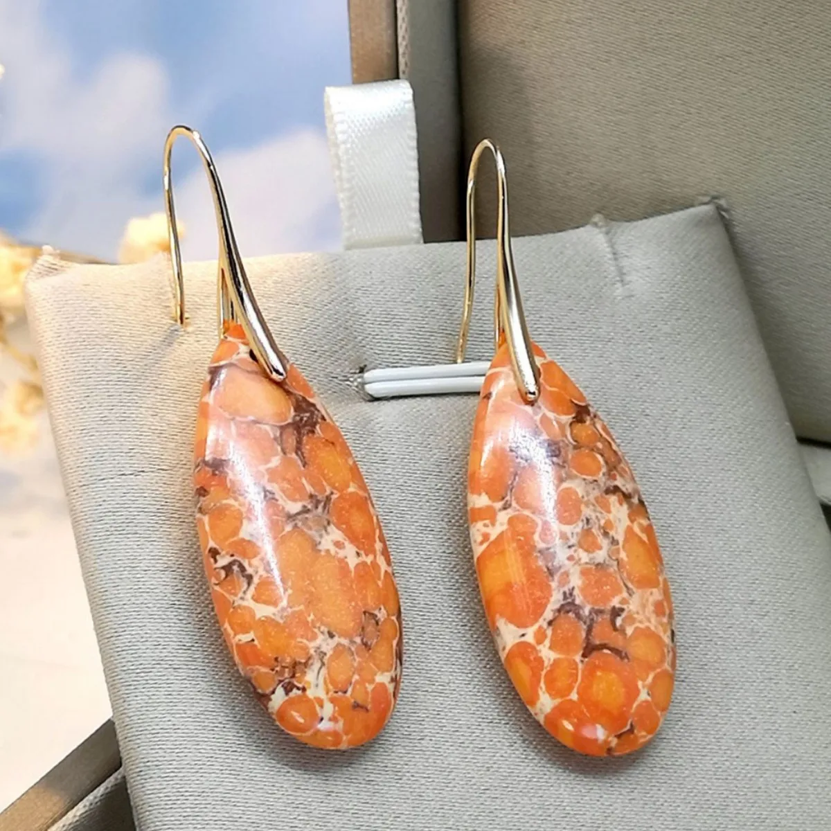 Bohemian Emperor Stone Droplet Pendant Earrings Natural Stone Jewelry Earrings for Women Vintage Luxury Boho Earring Jewelry