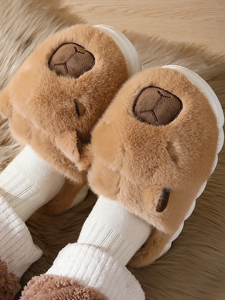 كابيبارا شباشب حرارية مسطحة مضادة للانزلاق شباشب فروي مريحة نصف مغطاة شباشب قطيفة ناعمة هدية للأصدقاء